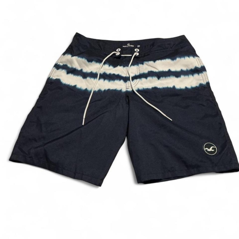 Hollister Board Shorts Mens 30 Navy Blue White Tie Dye Stripe Swim‎ Trunks